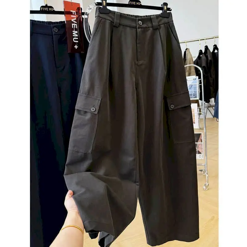Cargo Pants Women Large Size Sporty Workwear Korean Style Casual Elastic Waisted Trousers Streetwear Clothing Wide Leg Pants