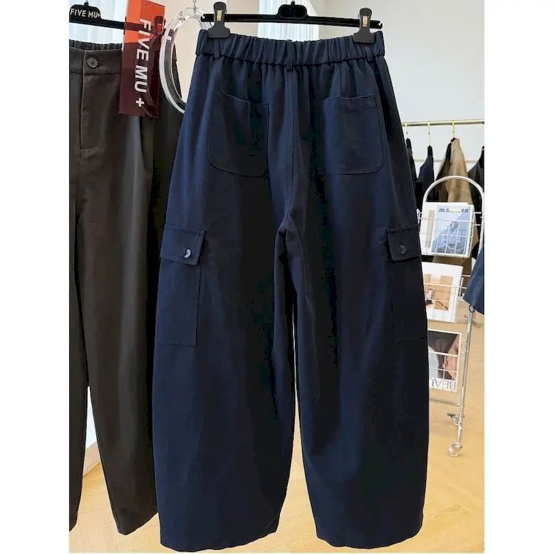 Cargo Pants Women Large Size Sporty Workwear Korean Style Casual Elastic Waisted Trousers Streetwear Clothing Wide Leg Pants