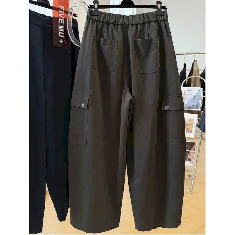 Cargo Pants Women Large Size Sporty Workwear Korean Style Casual Elastic Waisted Trousers Streetwear Clothing Wide Leg Pants