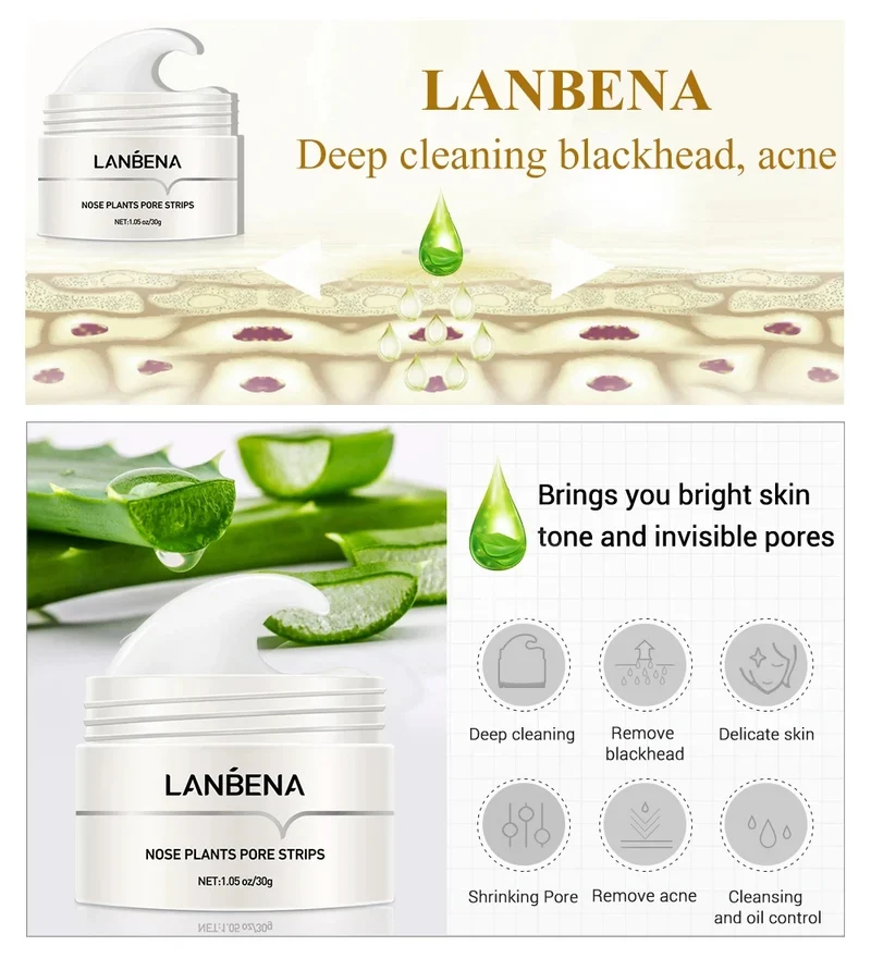 LANBENA Face Mask Blackhead Remover Skin Care Nose Mask Pore Strip Deep Cleaning Peeling Acne Treatment Facial Mask