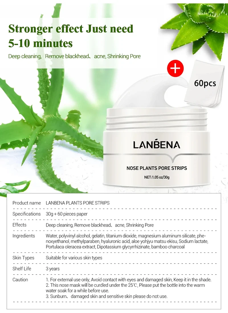 LANBENA Face Mask Blackhead Remover Skin Care Nose Mask Pore Strip Deep Cleaning Peeling Acne Treatment Facial Mask
