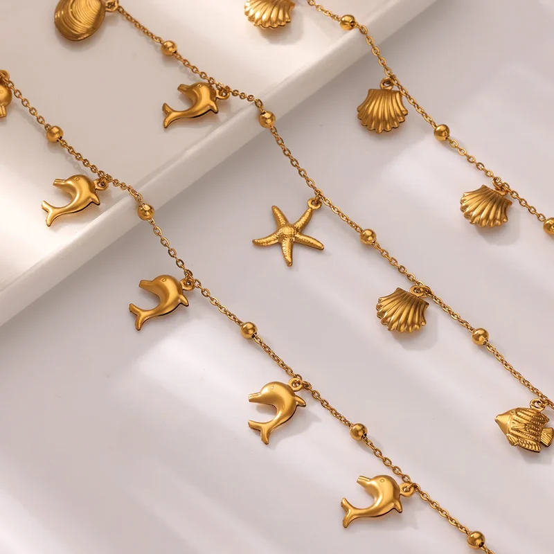 316L Stainless Steel Starfish Shell Charms Anklet For Women Fashion Gold Color Chain Summer Beach Aesthetic Jewelry Accessories