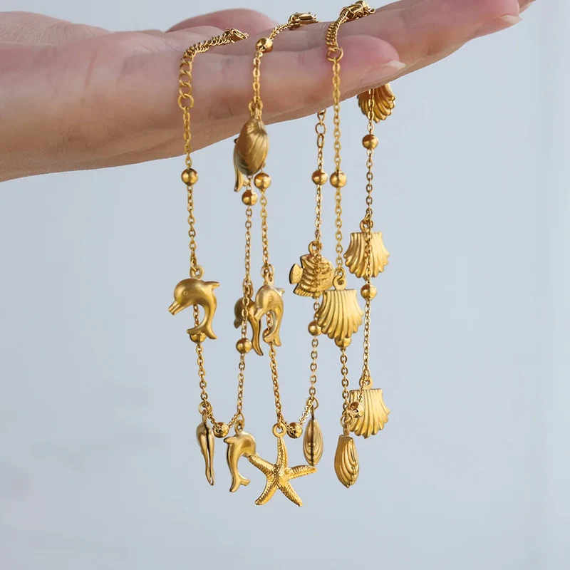 316L Stainless Steel Starfish Shell Charms Anklet For Women Fashion Gold Color Chain Summer Beach Aesthetic Jewelry Accessories