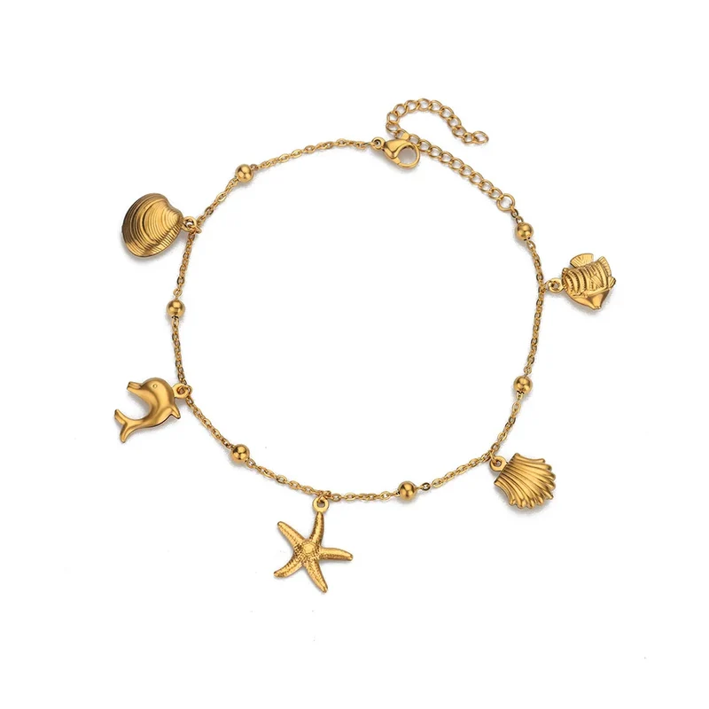 316L Stainless Steel Starfish Shell Charms Anklet For Women Fashion Gold Color Chain Summer Beach Aesthetic Jewelry Accessories