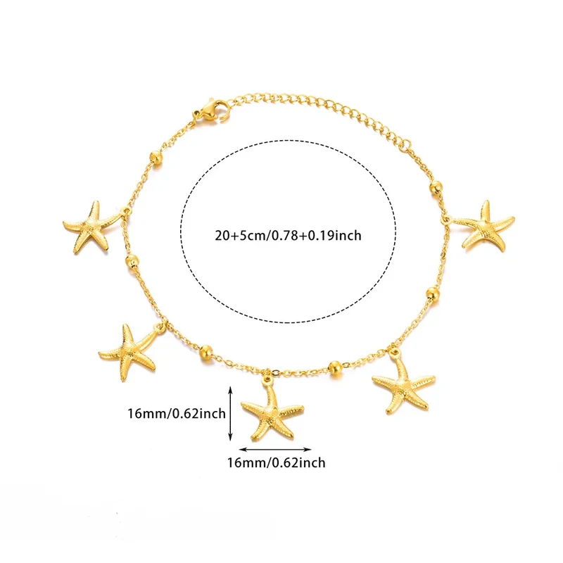 316L Stainless Steel Starfish Shell Charms Anklet For Women Fashion Gold Color Chain Summer Beach Aesthetic Jewelry Accessories