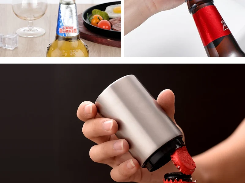 Automatic Beer Bottle Opener,Magnetic Stainless Steel Beverage Bottles Wine Openers Jar Opener Kitchen Gadgets Bar Supplies