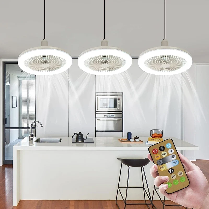 3In1 Ceiling Fan With Lighting Lamp E27 Converter Base With Remote Control For Bedroom Living Home Silent Ac85-265v