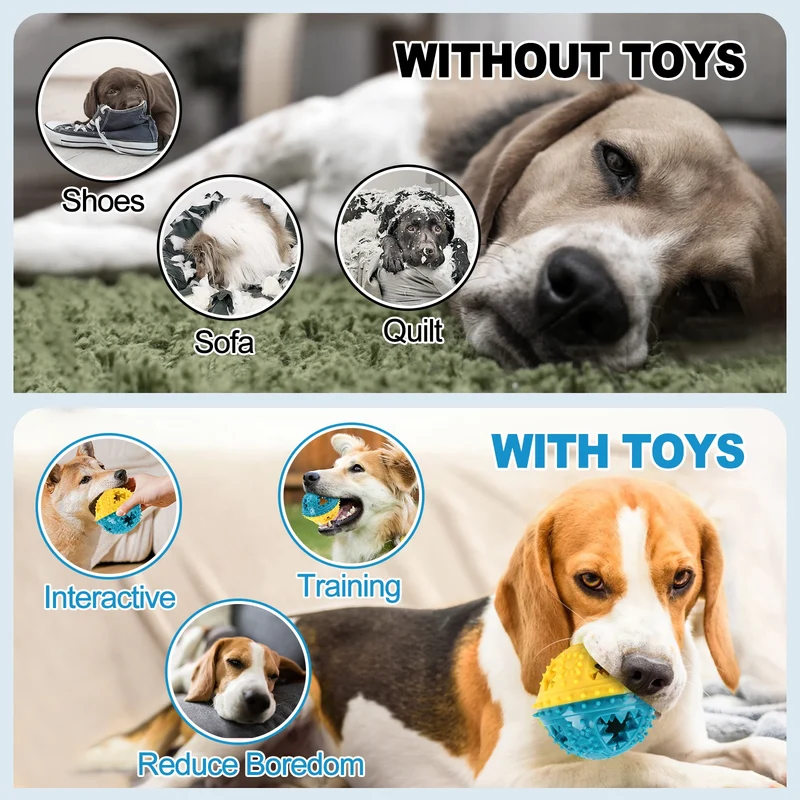 Dog Chew Toys Grinding Teeth Sound Ball Toys Leaking Food Balls Anti Bite Interactive Training Cleaning Teeth Toys Pet Products