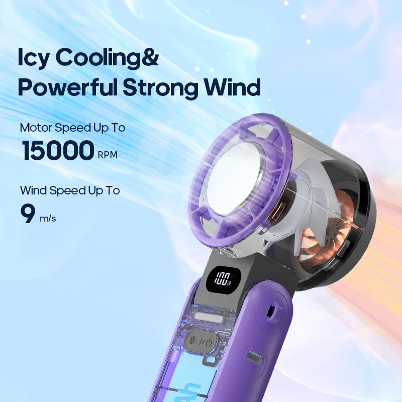 New Foldable Air Cooling Rechargeable Fan 3600mAh Portable Mini Handheld Fan 100-Speed Stepless Turbo Wind for Outdoor Travel