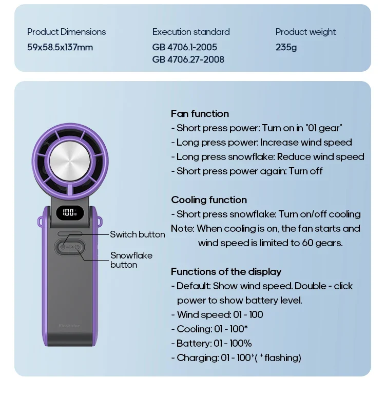 New Foldable Air Cooling Rechargeable Fan 3600mAh Portable Mini Handheld Fan 100-Speed Stepless Turbo Wind for Outdoor Travel