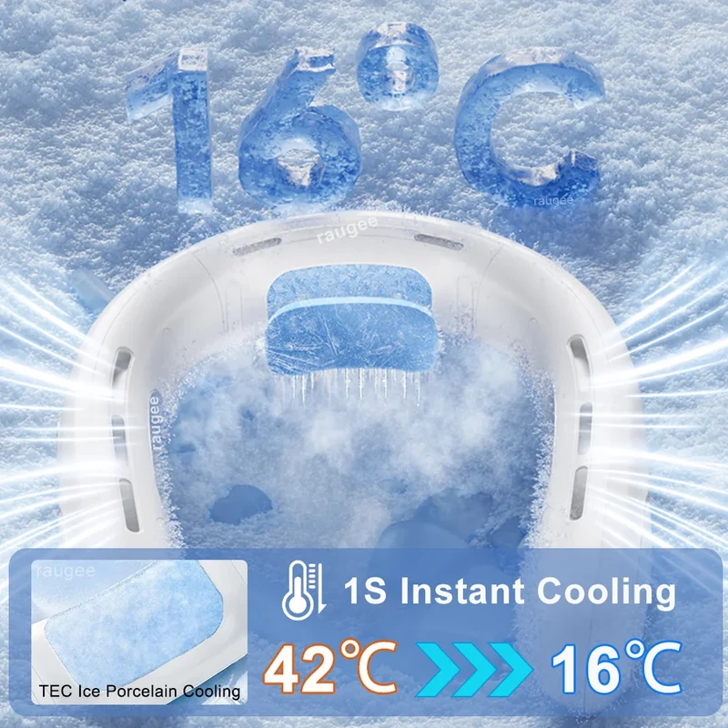 Portable Neck Fan Mini Neck Cooler Bladeless Hanging Neck Fan 4000mAh USB Rechargeable Ice Cooling fan with LED Digital Display