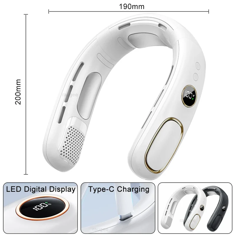 Portable Neck Fan Mini Neck Cooler Bladeless Hanging Neck Fan 4000mAh USB Rechargeable Ice Cooling fan with LED Digital Display
