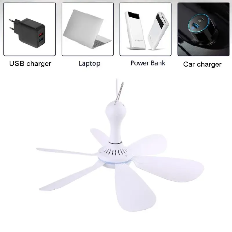 XIAOTREE Silent 6 Leaves USB Ceiling Fan, Optional Remote Control Timing, 4 Speed Hanging Fan for Camping Dormitory Tent