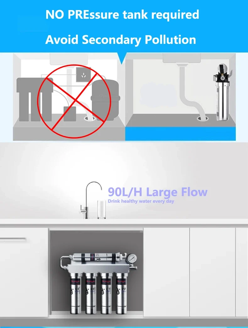 Household Kitchen Ultrafiltration Water Purifier With Tap Stainless Steel Direct Drink Tap Water Purifier Water Filter System