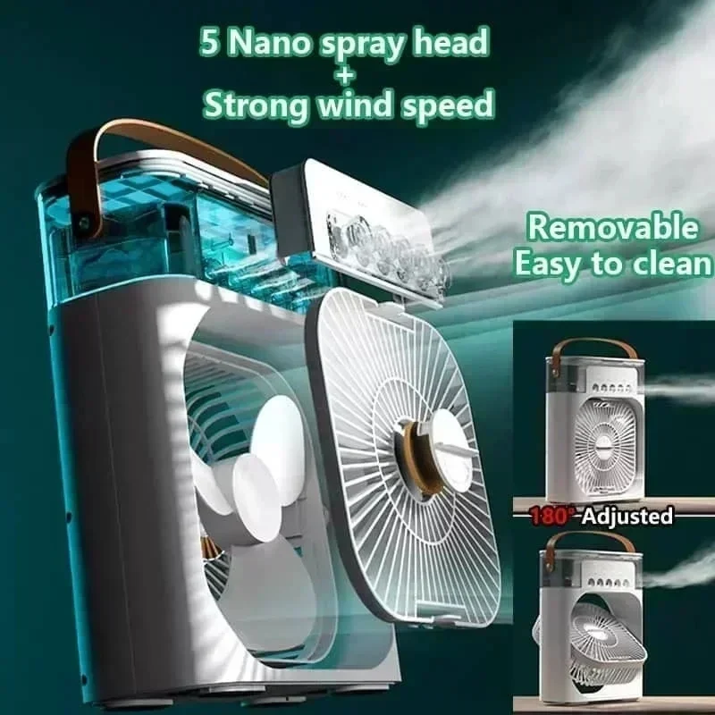 2026 Portable 3 in 1 Fan AIr Conditioner Household Small Air Cooler LED Night Lights Humidifier Air Adjustment Home Fans