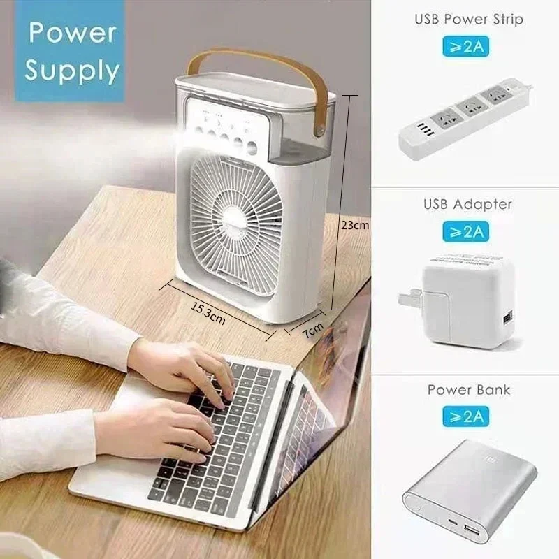 2026 Portable 3 in 1 Fan AIr Conditioner Household Small Air Cooler LED Night Lights Humidifier Air Adjustment Home Fans