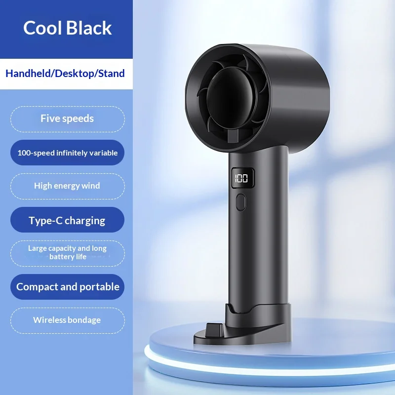 Portable Handheld Fan 100 Wind Speeds Mini Bladeless Hand Fan USB Rechargeable Highspeed Fans Camping Electric Fans Air Cooler
