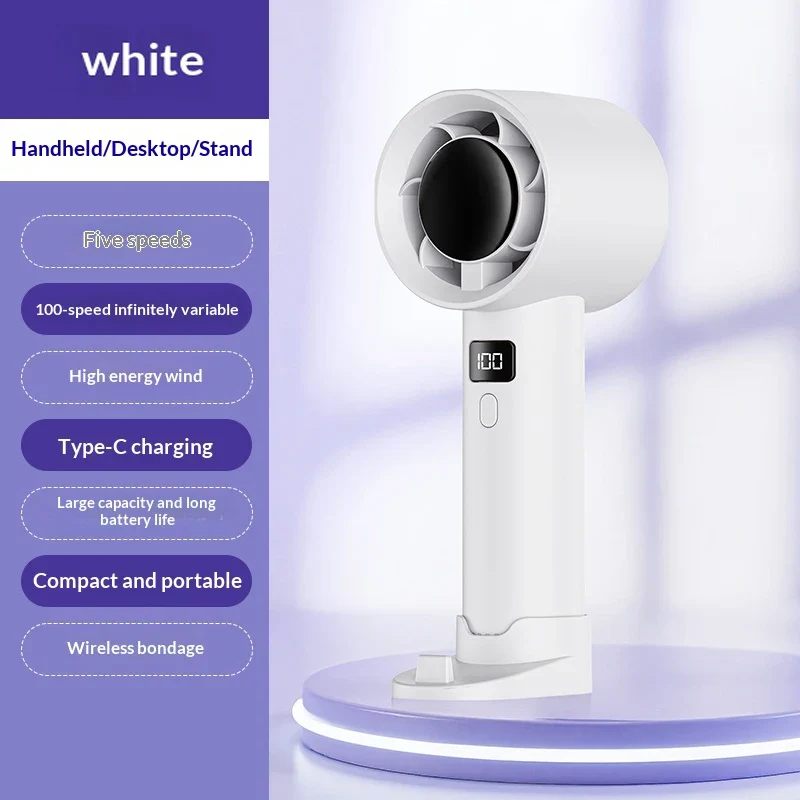 Portable Handheld Fan 100 Wind Speeds Mini Bladeless Hand Fan USB Rechargeable Highspeed Fans Camping Electric Fans Air Cooler