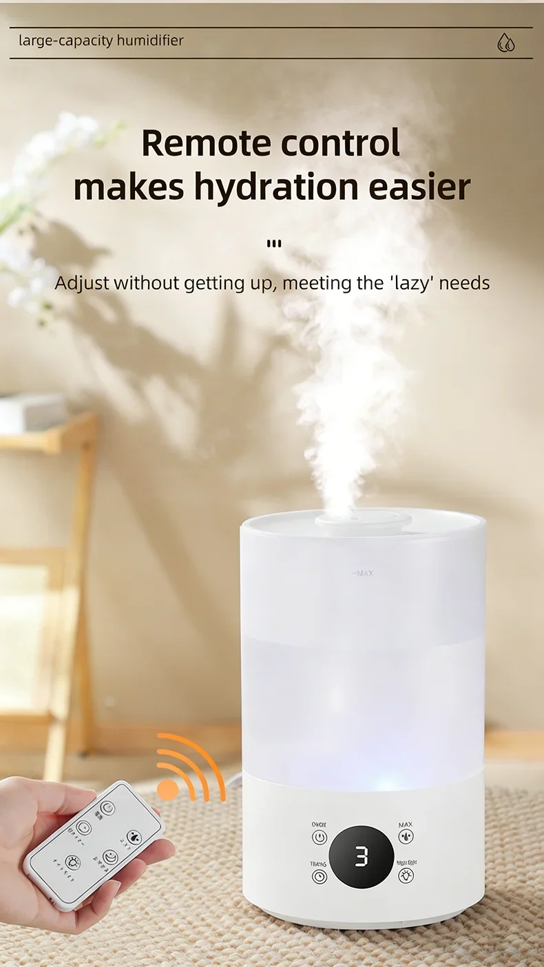 4L Large Capacity Air Humidifier with Remote Control Timer Plant Mist Aroma Diffuser for Home Office - Humidifier