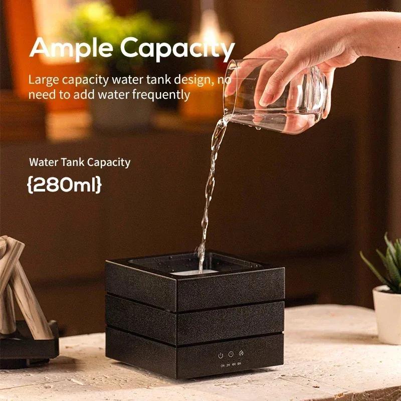 NEWSTYLE Simulated Flame Aroma Diffuser Bonfire Air Humidifier Ultrasonic Cool Mist Maker Fogger LED Essential Oil Lamp Diffuser