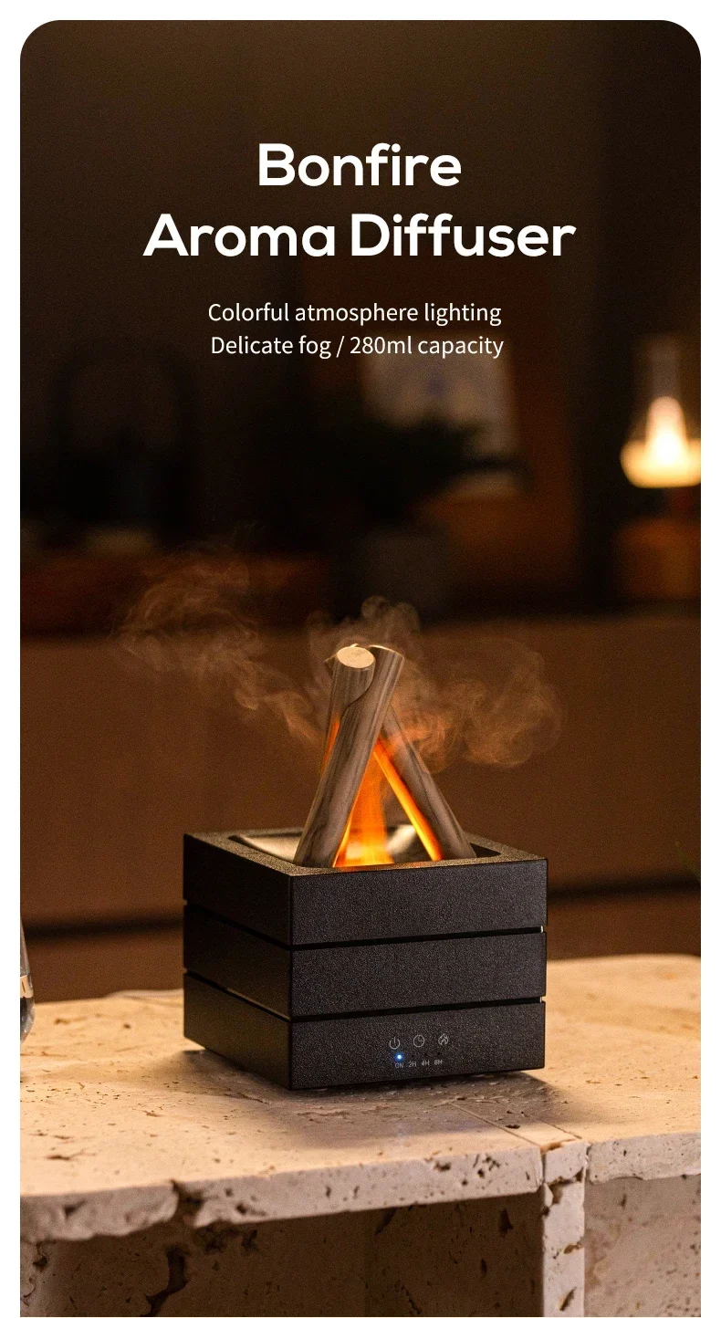 NEWSTYLE Simulated Flame Aroma Diffuser Bonfire Air Humidifier Ultrasonic Cool Mist Maker Fogger LED Essential Oil Lamp Diffuser
