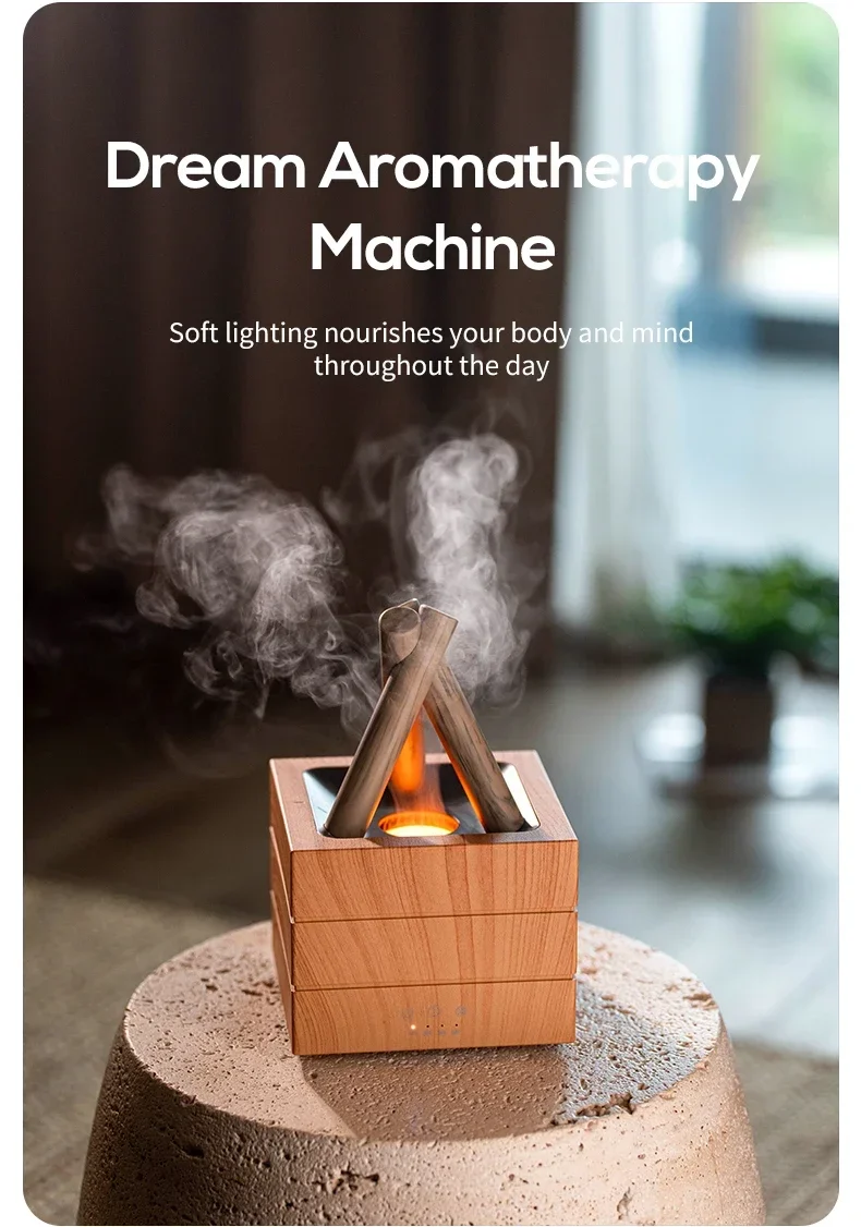 NEWSTYLE Simulated Flame Aroma Diffuser Bonfire Air Humidifier Ultrasonic Cool Mist Maker Fogger LED Essential Oil Lamp Diffuser