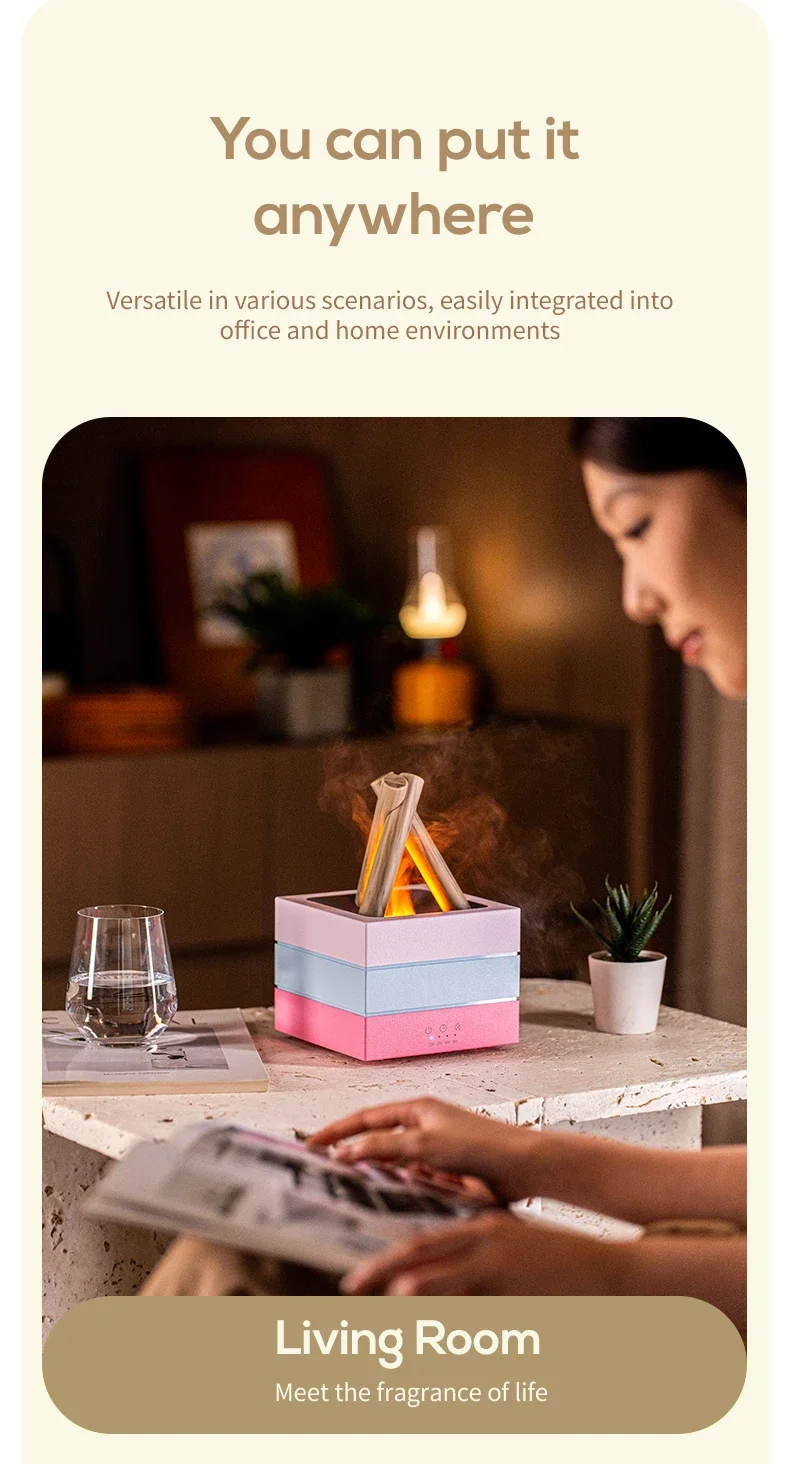 NEWSTYLE Simulated Flame Aroma Diffuser Bonfire Air Humidifier Ultrasonic Cool Mist Maker Fogger LED Essential Oil Lamp Diffuser