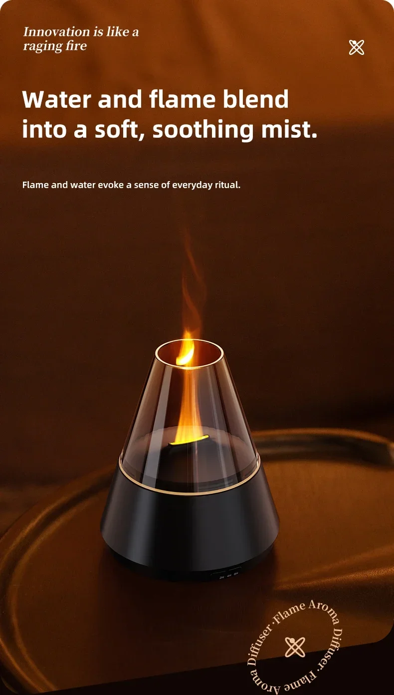 NEWSTYLE Simulated Flame Aroma Diffuser Bonfire Air Humidifier Ultrasonic Cool Mist Maker Fogger LED Essential Oil Lamp Diffuser