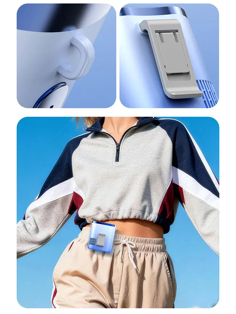 Lenovo Portable Waist Fan 100-Speed Strong Wind Rechargeable Neck Fan Quiet Long Battery Life Clip-on Fan for Outdoor Hiking