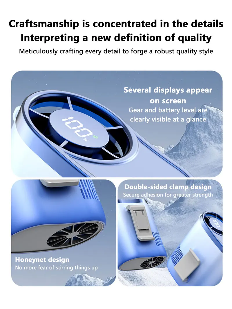 Lenovo Portable Waist Fan 100-Speed Strong Wind Rechargeable Neck Fan Quiet Long Battery Life Clip-on Fan for Outdoor Hiking
