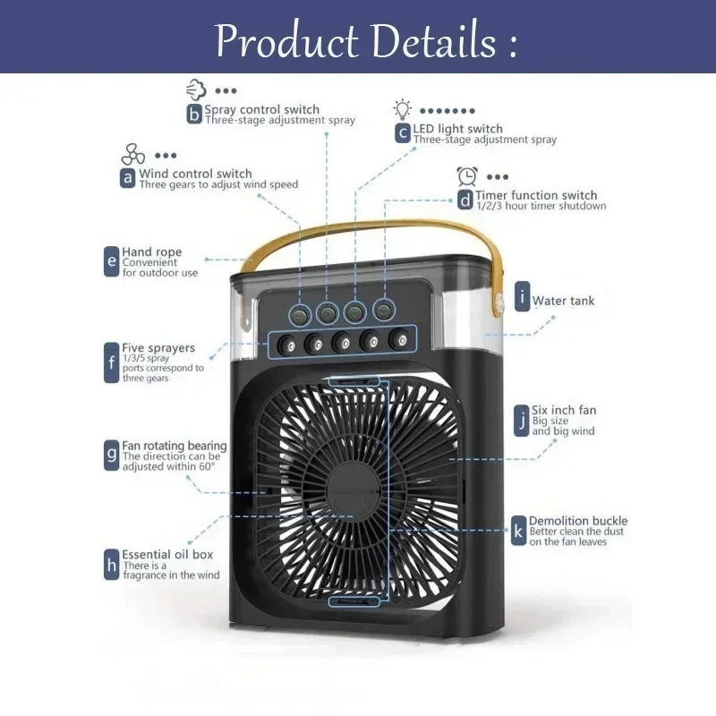 3 in 1 Fan Air Conditioner Home Mini Cooler LED Night Light Portable Humidifier Air Conditioning Fan Office Home Fan