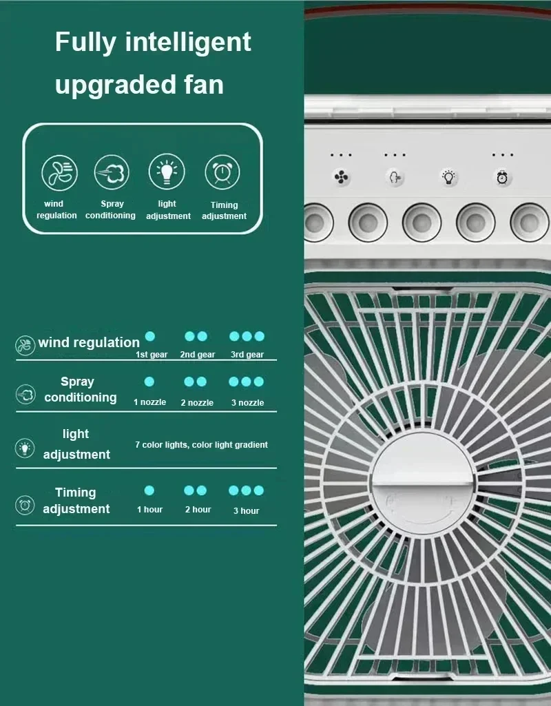 3 in 1 Fan Air Conditioner Home Mini Cooler LED Night Light Portable Humidifier Air Conditioning Fan Office Home Fan