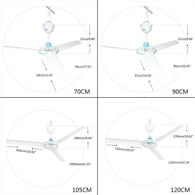 12V Mute Ceiling Fan 19.6inch Silent Camping Tent Hanging Fan without Switch 230cm Cable for Outdoor Hiking Bed Home Picnic
