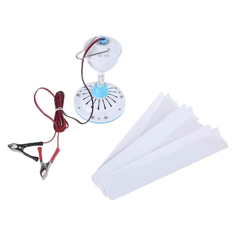 12V Mute Ceiling Fan 19.6inch Silent Camping Tent Hanging Fan without Switch 230cm Cable for Outdoor Hiking Bed Home Picnic