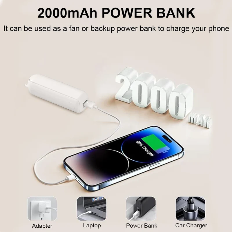 Portable Fan Mini Handheld Fan 2000mAh USB Rechargeable with Handy Power Bank Small Hand Held Foldable Pocket Fan for Travel