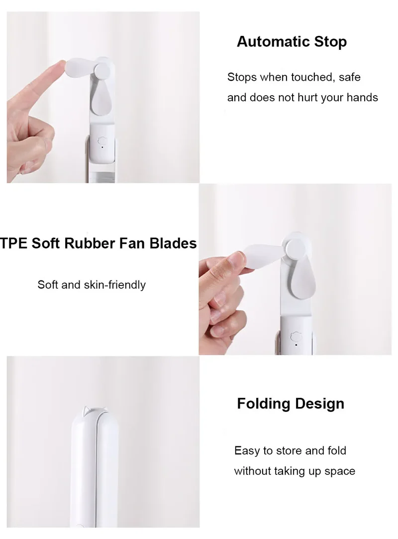 Portable Fan Mini Handheld Fan 2000mAh USB Rechargeable with Handy Power Bank Small Hand Held Foldable Pocket Fan for Travel
