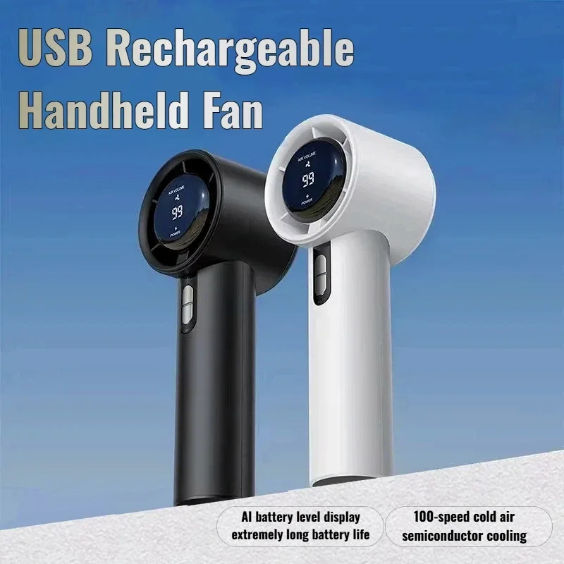 Lenovo Ultra Quiet 100 Speed Handheld Fan USB Rechargeable Portable Mini Turbo Fan for Office and Travel with LED Indicator