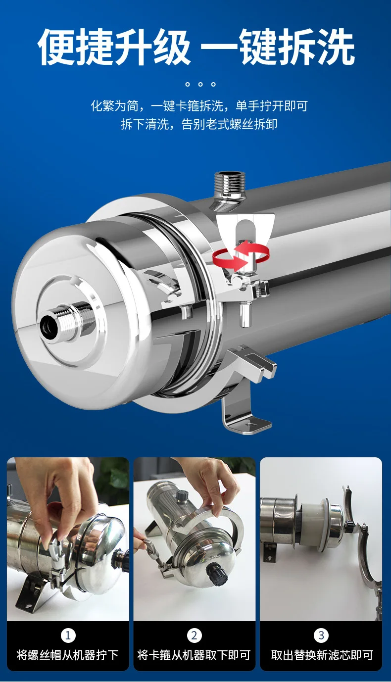 Reusable PVDF Water Filter System, High Flow, Commercial, Home, Kitchen Drink, Straight UF Filters, Lasts Exceed 5 Years, 1000L