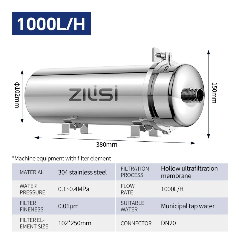 Reusable PVDF Water Filter System, High Flow, Commercial, Home, Kitchen Drink, Straight UF Filters, Lasts Exceed 5 Years, 1000L