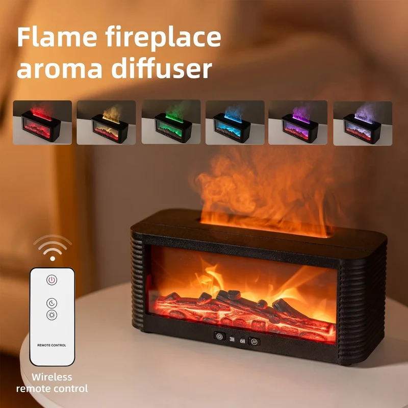 250ml Flame Fireplace Aroma Humidifier Colorful Light Aromatherapy Essential Oil Diffuser with Timed Auto Off for Home Bedroom