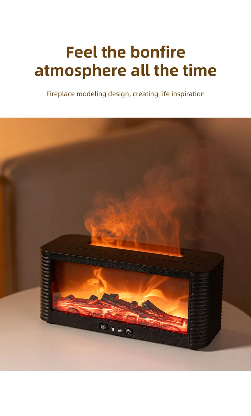 250ml Flame Fireplace Aroma Humidifier Colorful Light Aromatherapy Essential Oil Diffuser with Timed Auto Off for Home Bedroom