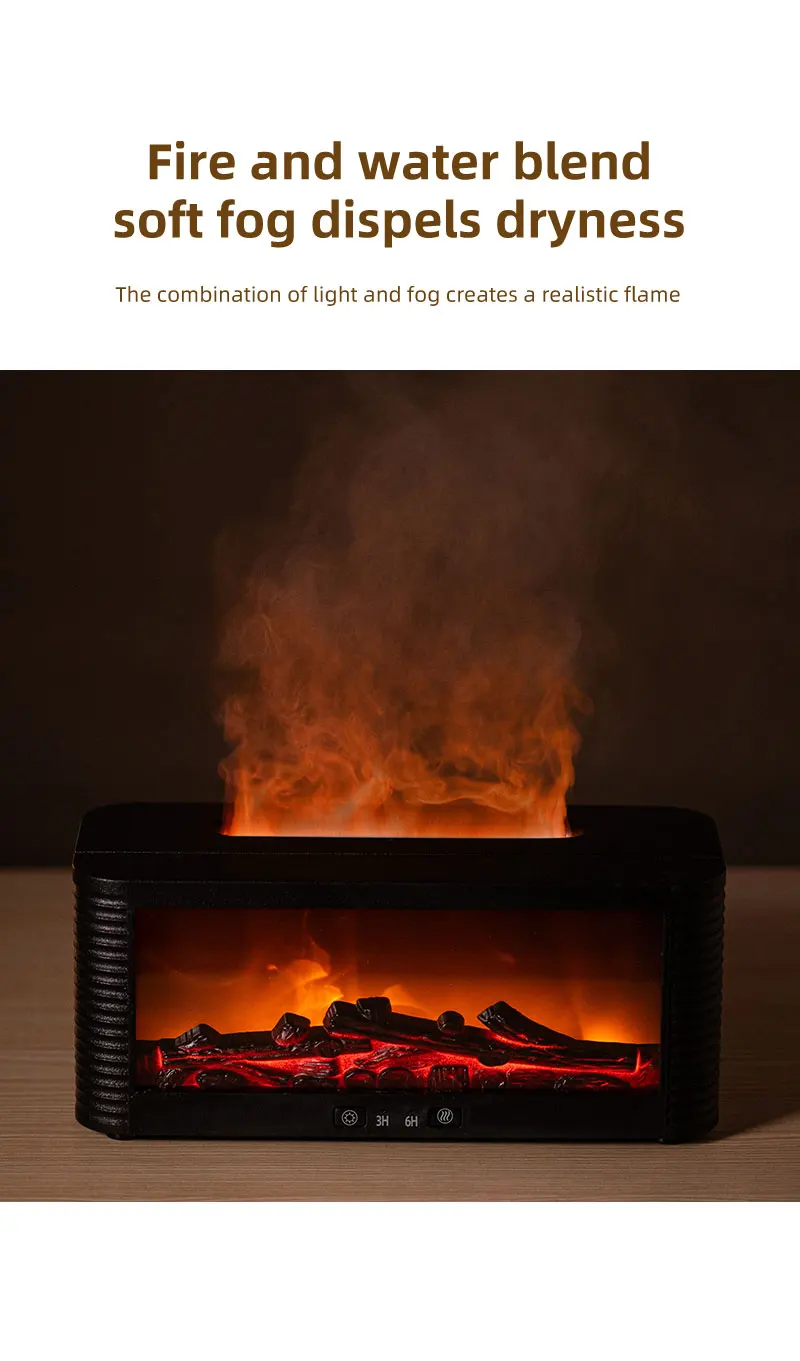 250ml Flame Fireplace Aroma Humidifier Colorful Light Aromatherapy Essential Oil Diffuser with Timed Auto Off for Home Bedroom