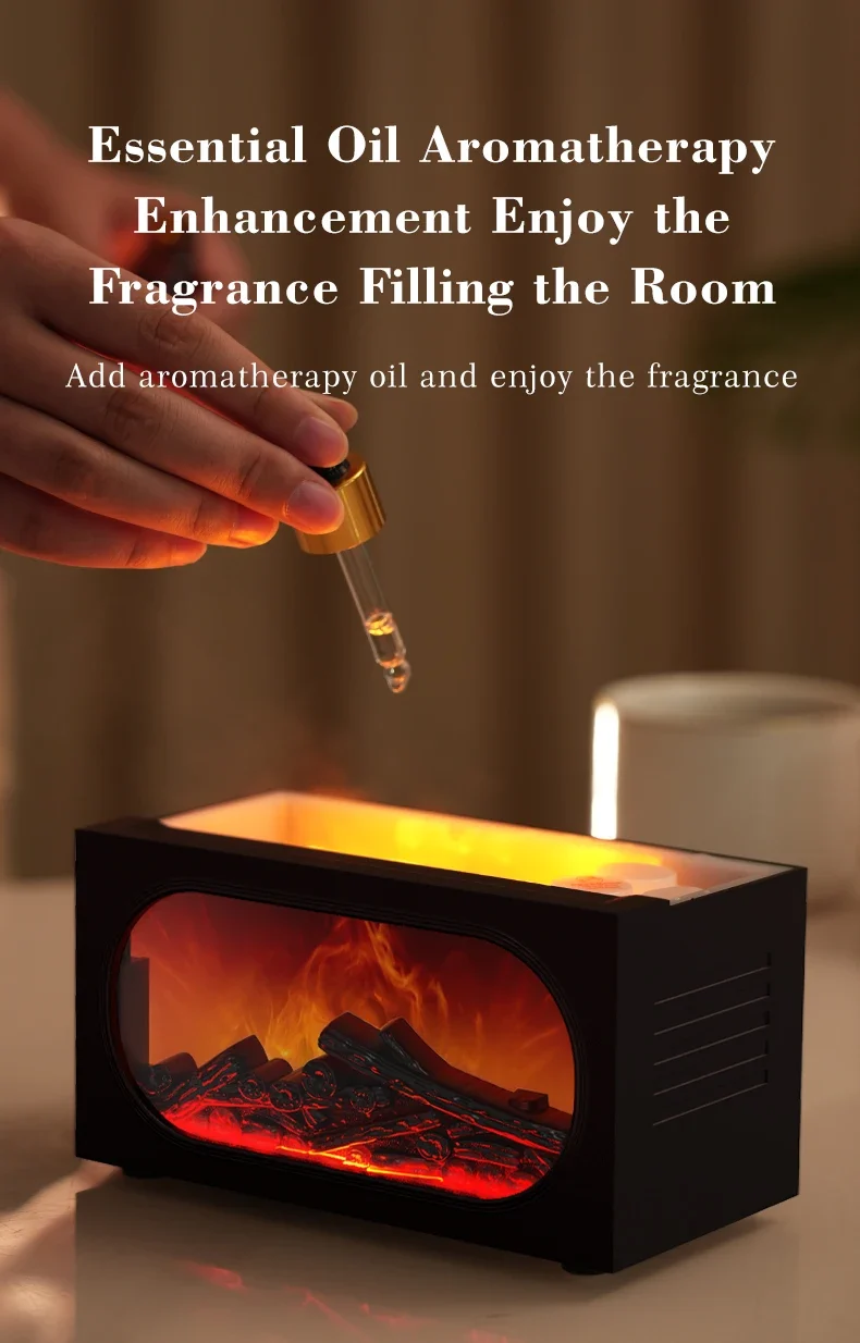 250ml Flame Fireplace Aroma Humidifier Colorful Light Aromatherapy Essential Oil Diffuser with Timed Auto Off for Home Bedroom