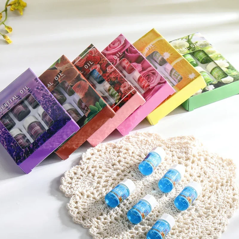 6pcs/set Essential Oils Gift Box Aroma Diffuser Air Humidifier Water-soluble Air Freshener Scents Fragrance Car Perfume Refill