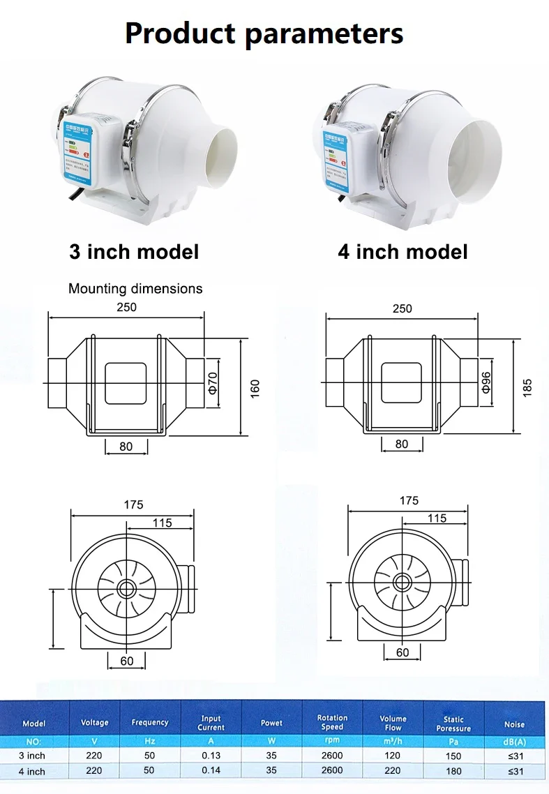 4/5/6/8 Inch Remote Control Exhaust Fan Silent Inline Pipe Duct Fan Extractor Air Ventilation Blower Kitchen Toilet Wall Booster