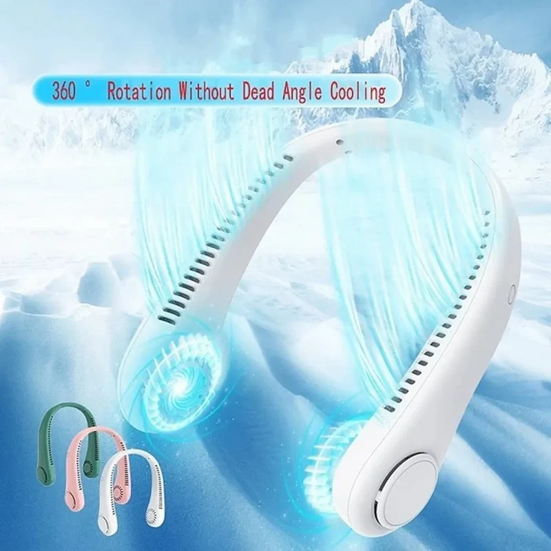 Fan Long Battery Neck Portable No Bladeless Hanging Neck Rechargeable Air Cooler 3 Speed Mini Summer Sport Fan 1200mAh