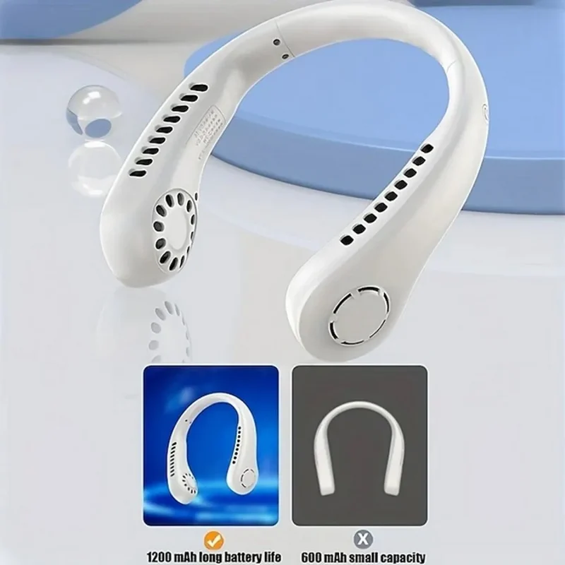 Fan Long Battery Neck Portable No Bladeless Hanging Neck Rechargeable Air Cooler 3 Speed Mini Summer Sport Fan 1200mAh
