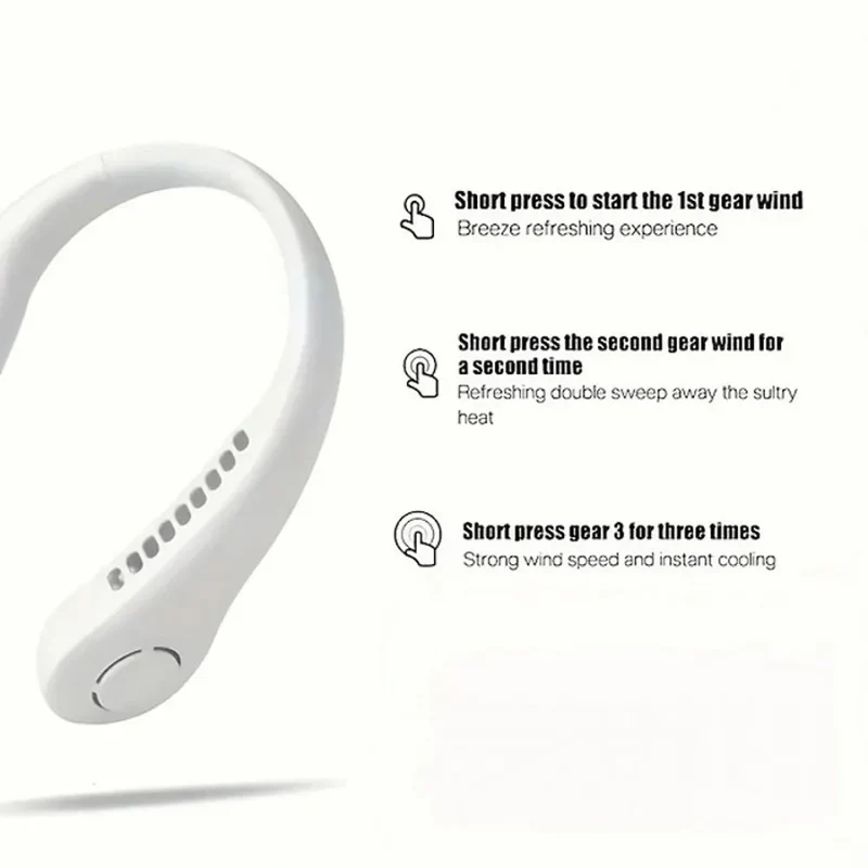 Fan Long Battery Neck Portable No Bladeless Hanging Neck Rechargeable Air Cooler 3 Speed Mini Summer Sport Fan 1200mAh