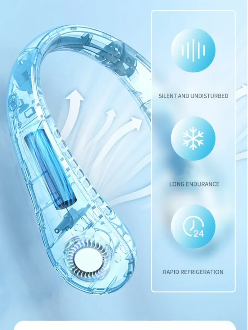 Fan Long Battery Neck Portable No Bladeless Hanging Neck Rechargeable Air Cooler 3 Speed Mini Summer Sport Fan 1200mAh
