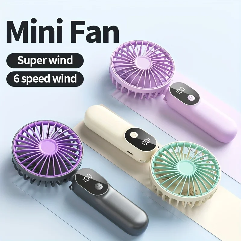 Portable USB Fan 6 Speed Digital Display Foldable 3-in-1 Handheld Neck Desk Fan for Outdoor Travel Home Office Cooling